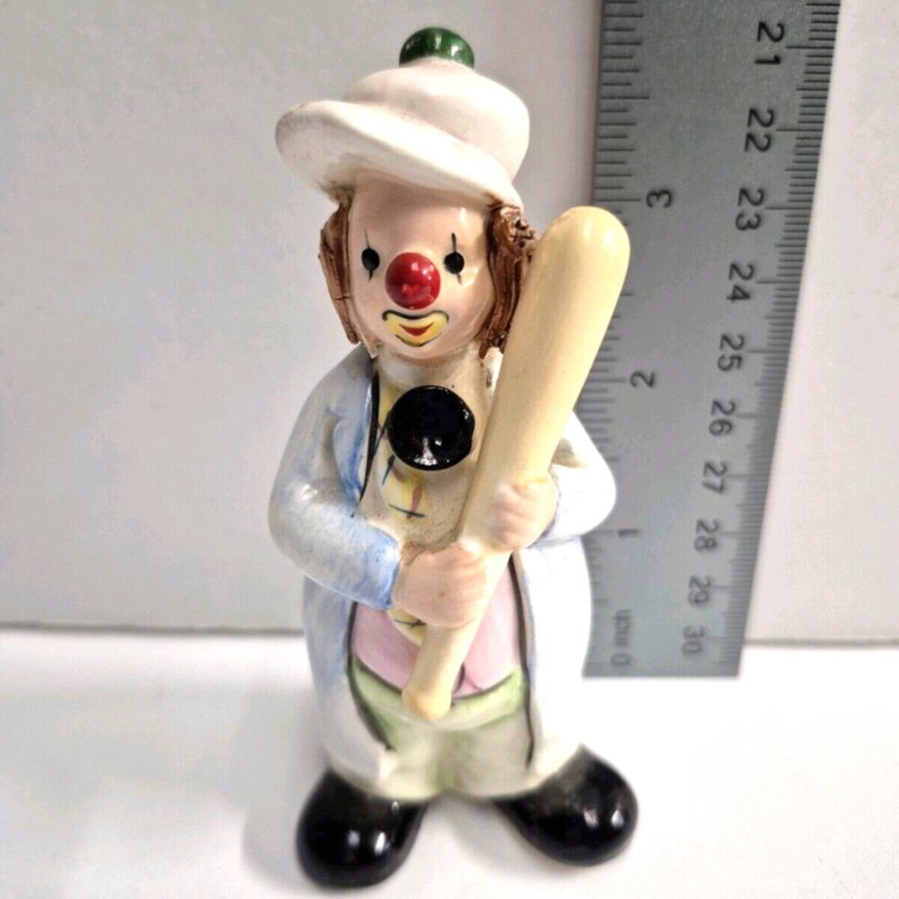 Circus Clown with Baseball Bat Enesco Vintage 1984 Porcelain 4" High Collectible
